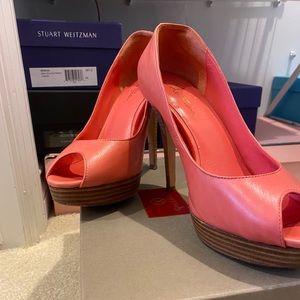Cole Haan Pink Leather Peep Toe Pumps